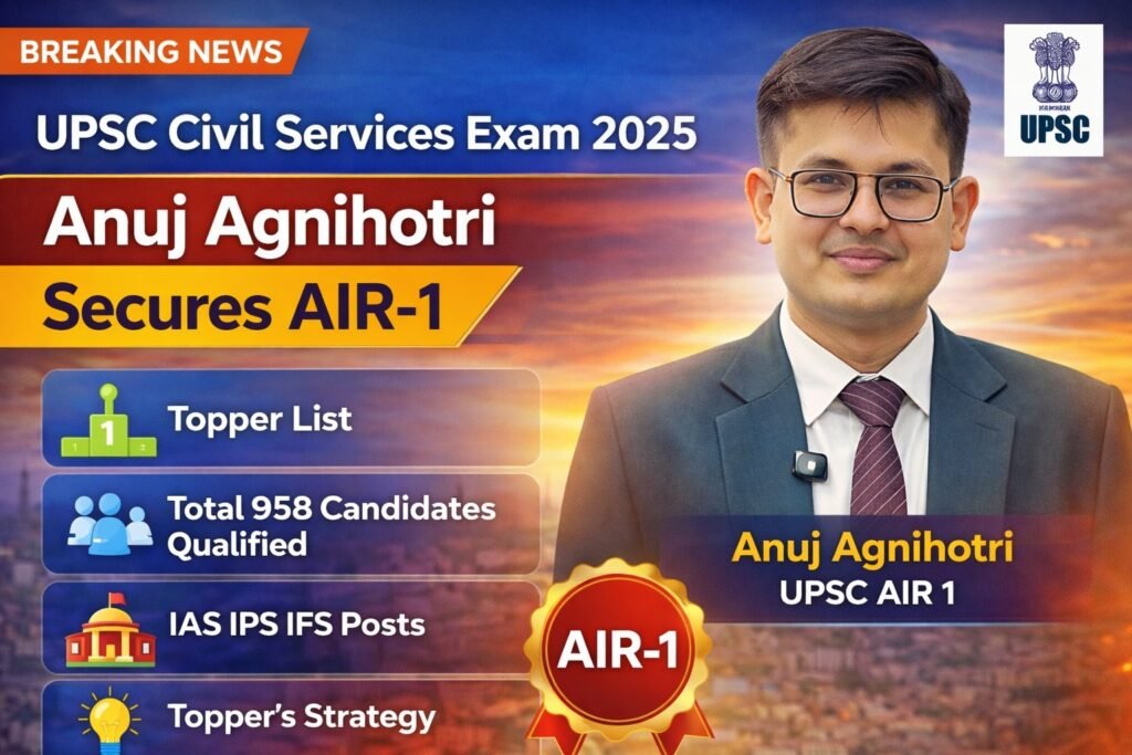 UPSC Civil Services Examination 2025 Result : Anuj Agnihotri Secures AIR-1